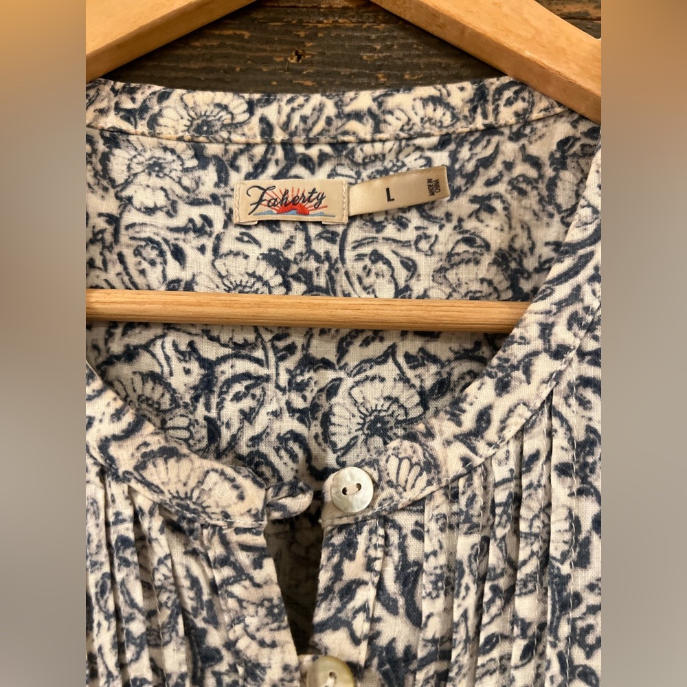 Faherty Hemp Blend Dress “Cream Imma Flora” Print Large - Picture 2 of 7